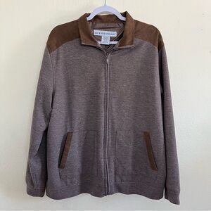 Irvine Park Full Zip Faux Suede Collar Shoulder Pocket Trim Brown Jacket Size L